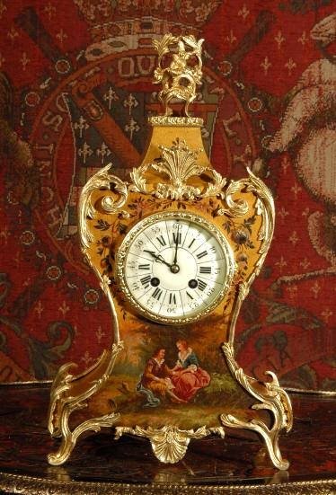 fig 1. ***** SOLD ***** Gold Lacquer and Ormolu Rococo Boudoir Clock